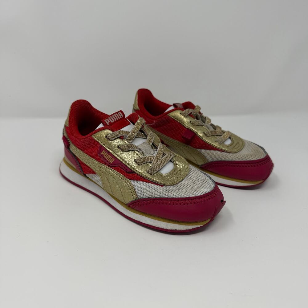 PUMA Ad Flyn Kids Red Gold Sneakers Size 10C